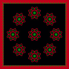 Colorful seamless flowers pattern can be used for backgrounds, motifs, tile, shawl, handkerchief, scarf, fabrics, tile, templates. Vector.	
