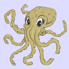 Octopus on blue background cartoon vector illustration