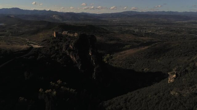 Cornatel castle in El Bierzo. Leon,Spain. Aerial Drone Footage