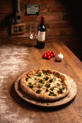 Delicious pizza in wood table