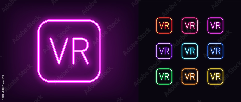 Wall mural Neon VR icon. Glowing neon VR sign, technology of virtual reality