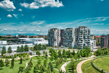 New, modern residential apartments next to the Alfa Romeo park in the new, modern Portello area of Milan