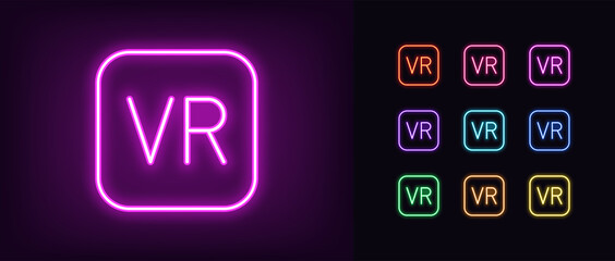 Neon VR icon. Glowing neon VR sign, technology of virtual reality