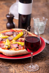 red wine and pizza