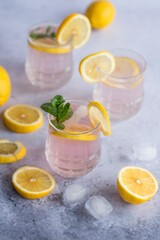 Summer fresh drinks. Homemade rose lemonade in a glass