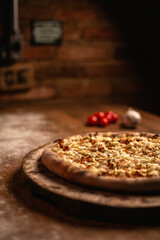 Delicious pizza in wood table