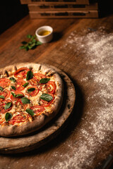 Delicious pizza in wood table