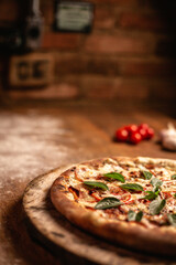 Delicious pizza in wood table