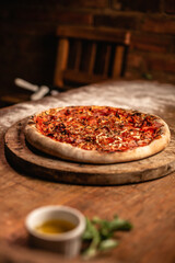 Delicious pizza in wood table