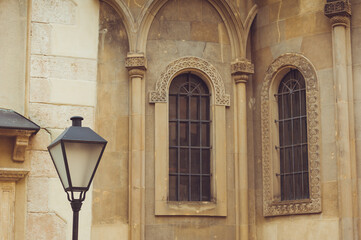 Facade of the majestic cathedral with architectural elements