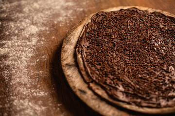 Delicious pizza in wood table