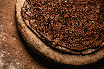 Delicious pizza in wood table