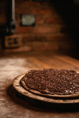 Delicious pizza in wood table