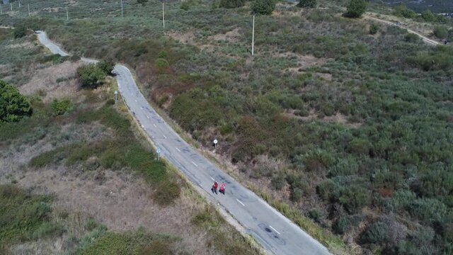Camino de Santiago. Mountains in El Bierzo, Leon. Spain. Aerial Drone Footage