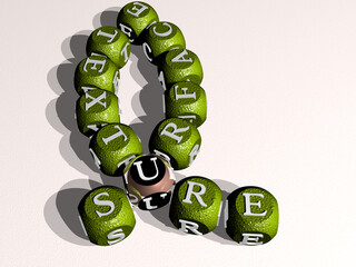 crosswords of SURFACE TEXTURE arranged by cubic letters on a mirror floor, concept meaning and presentation. background and abstract