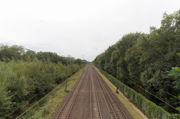 Fototapeta na wymiar View over the railroad tracks in One, The Netherlands