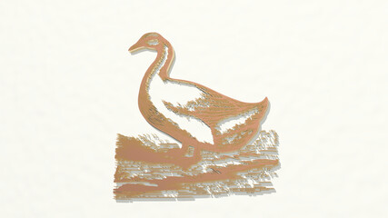 Naklejka premium bird on the wall. 3D illustration of metallic sculpture over a white background with mild texture. animal and beautiful