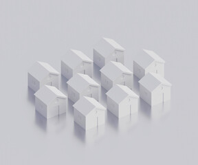 Small gray houses, futuristic town block abstract representation, street, quarter. 3d render