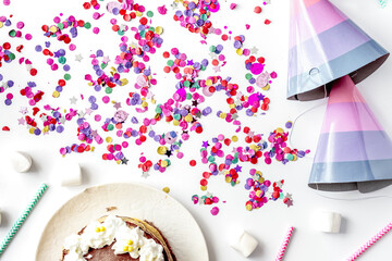 concept birthday party top view on white background
