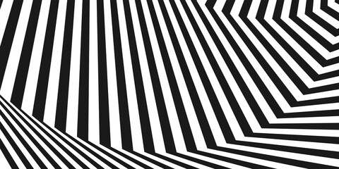 Abstract diagonal background of black and white repeat straight stripe line wavy design