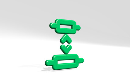 align top bottom from a perspective with the shadow. A thick sculpture made of metallic materials of 3D rendering. illustration and icon