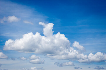 White clouds in blue sky background.