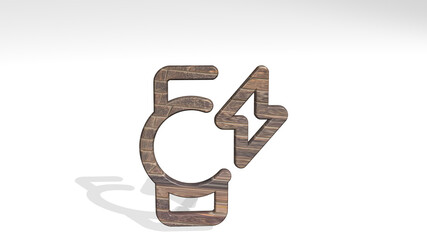 smart watch circle flash casting shadow with two lights. 3D illustration of metallic sculpture over a white background with mild texture. phone and business