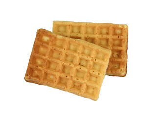 Freshly baked belgian waffles isolated on white background.