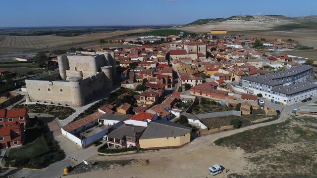 Castle of the Sarmiento  in Fuentes de Valdepero. Palencia,Spain. Aerial Drone Footage