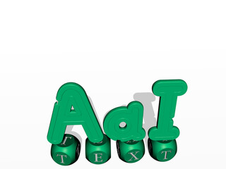 3D illustration of text graphics and text made by metallic dice letters for the related meanings of the concept and presentations. background and design