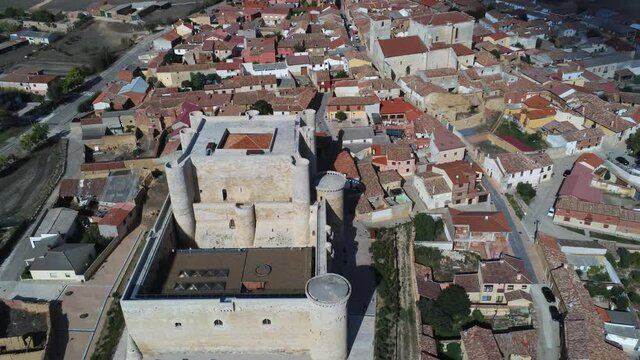 Castle of the Sarmiento  in Fuentes de Valdepero. Palencia,Spain. Aerial Drone Footage