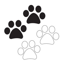 Fototapeta na wymiar Dog and cat paws symbols in black filled and outline style. Paw silhouette icon
