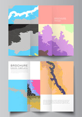 Vector layouts of covers design templates for trifold brochure, flyer layout, magazine, book design, brochure cover. Japanese pattern template. Landscape background decoration in Asian style.