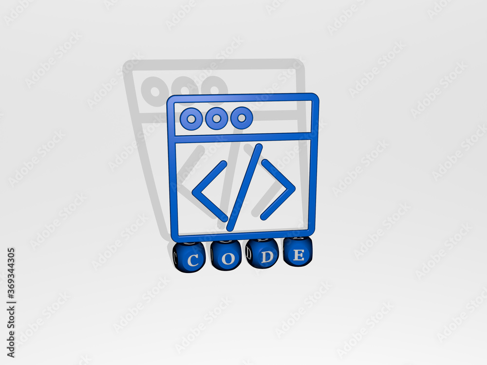 Fototapete 3d illustration of code graphics and text made by metallic dice letters for the related meanings of 