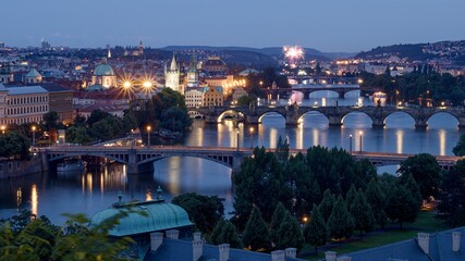 Fototapeta premium Prague cityscape at night, Czech republic - edited photo