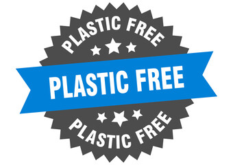 plastic free round isolated ribbon label. plastic free sign