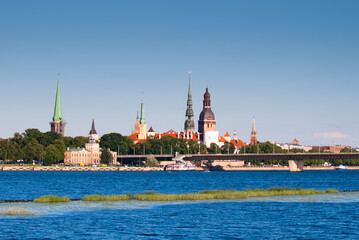 panorama of the city of Riga. the photo was taken in the evening at sunset