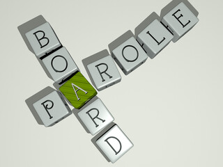 crosswords of PAROLE BOARD arranged by cubic letters on a mirror floor, concept meaning and presentation. background and illustration