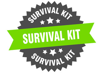 survival kit round isolated ribbon label. survival kit sign