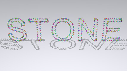 stone: 3D illustration of the text made of small objects over a white background with shadows. architecture and ancient