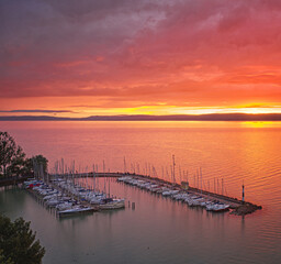 Fototapeta premium Wonderful sunset over lake Balaton in summer
