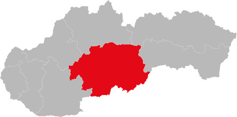 Naklejka premium Banska Bystrica Region isolated on Slovakia map. Gray background. Backgrounds and Wallpapers.
