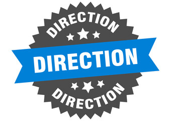 direction round isolated ribbon label. direction sign