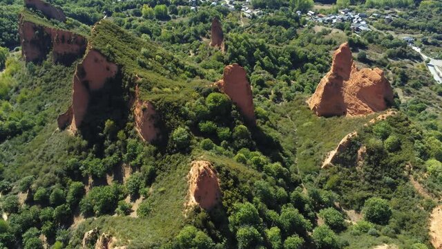 Las Medulas. Roman gold mine in Leon,Spain  Aerial Drone Footage. UNESCO World  Heritage Site