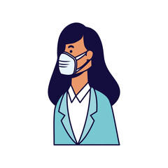 young woman wearing medical mask character