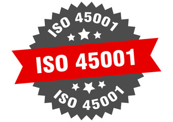 iso 45001 round isolated ribbon label. iso 45001 sign