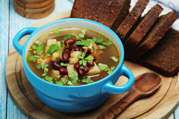 A bowl with kidney bean vegetable soup