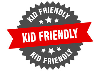 kid friendly round isolated ribbon label. kid friendly sign