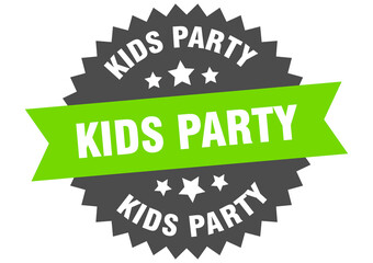 kids party round isolated ribbon label. kids party sign
