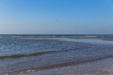 waves of the North Sea and clear skies in The Hague in the Netherlands
